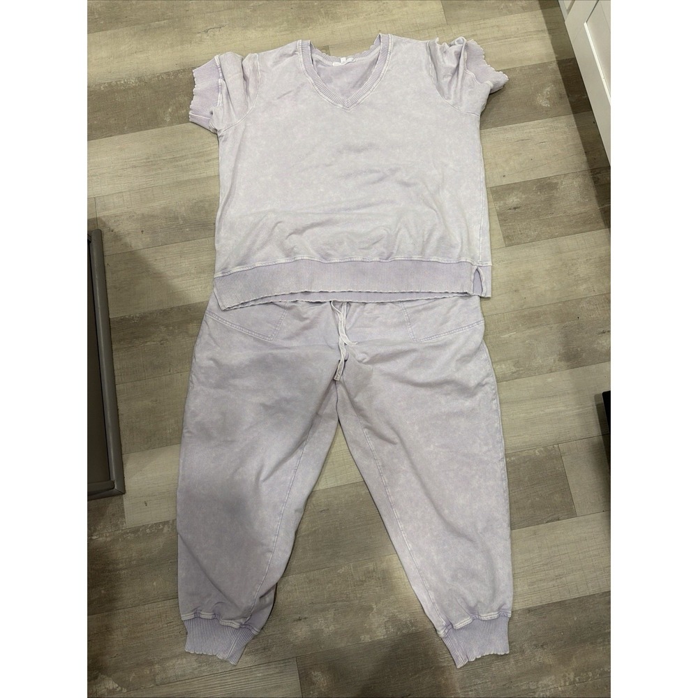 JANE + DELANCY LADY'S JOGGING SUIT   ACTIVEWEAR 1X DRAWSTRING POCKETS LAVENDER